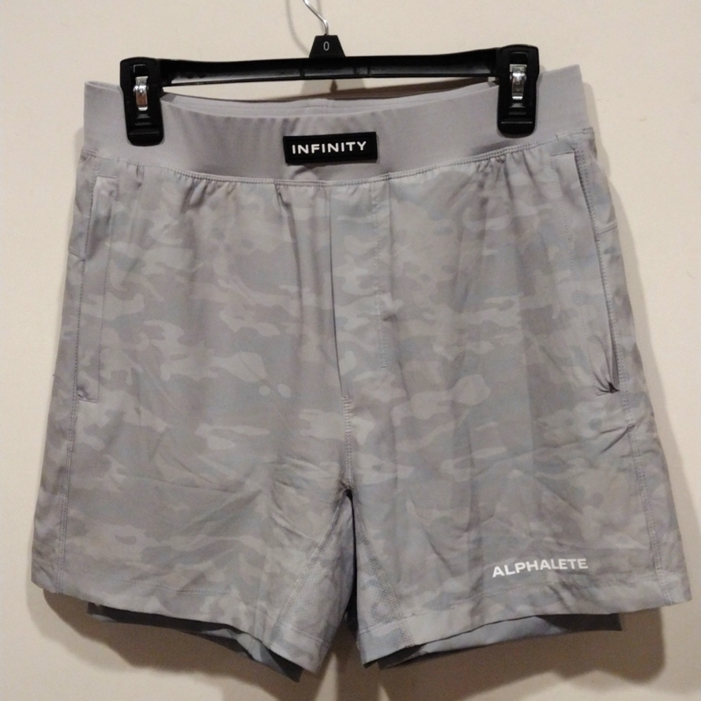 Alphalete Men's Gray Camo Silver Summit Infinity Athletic Shorts Sz S-Workout